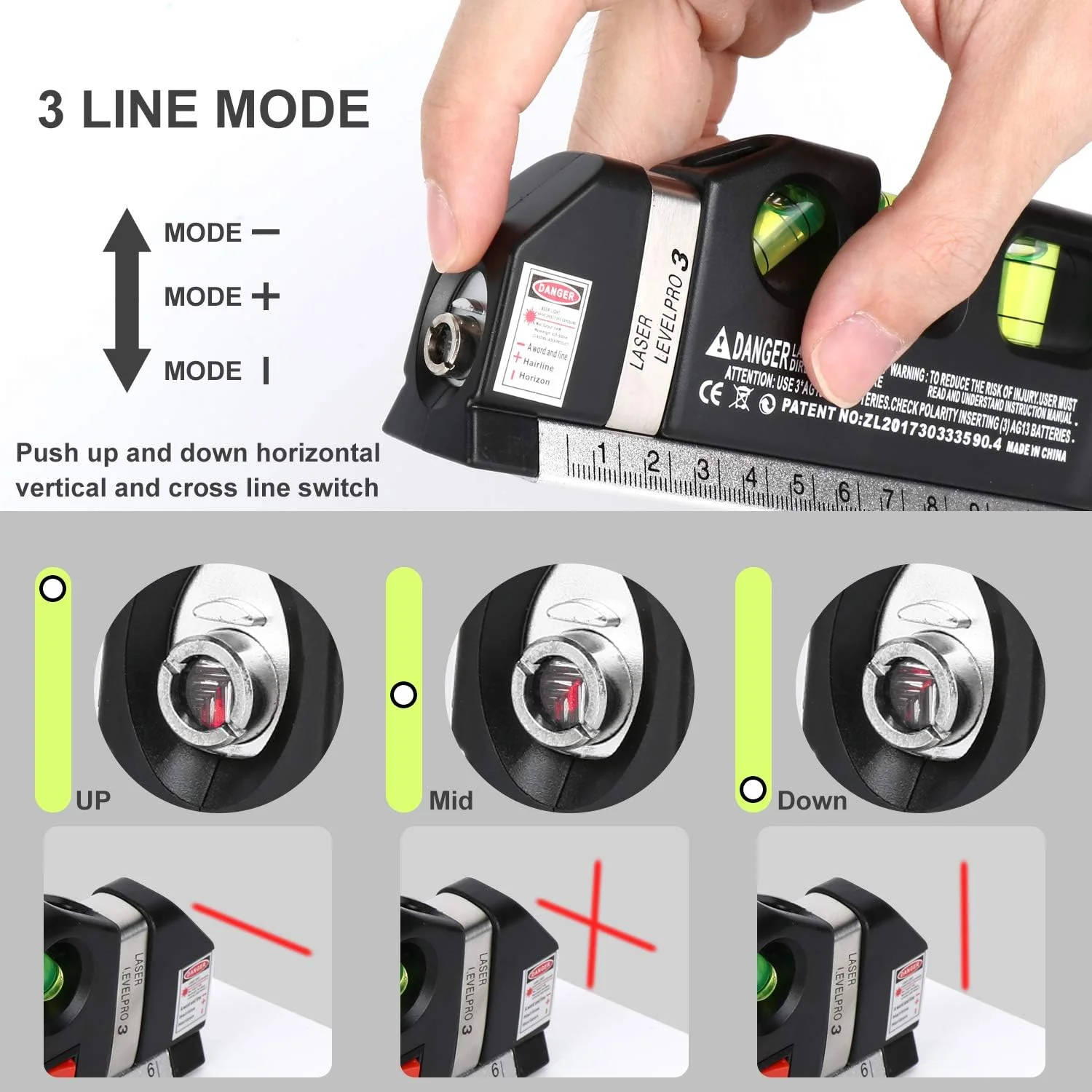 4 in 1 Fixit Laser Level Pro 3 4in1 Multi-Purpose Measuring Tool With 8 Feet Tape - Image 13