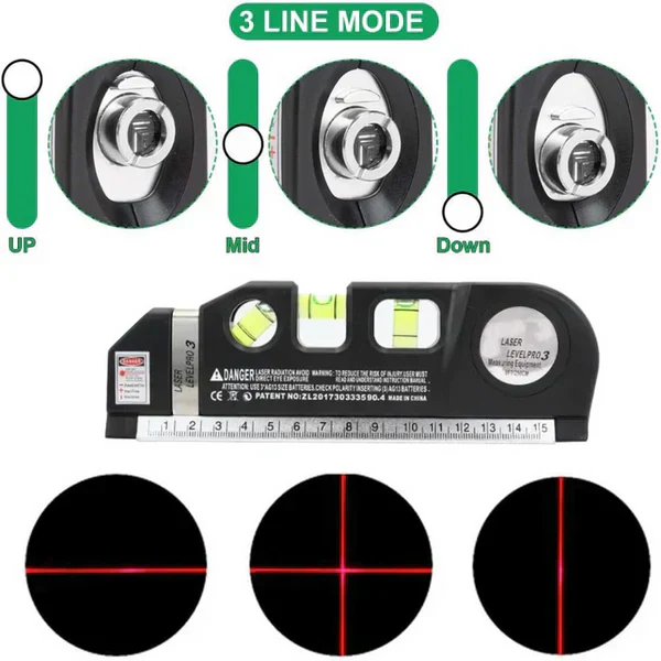 4 in 1 Fixit Laser Level Pro 3 4in1 Multi-Purpose Measuring Tool With 8 Feet Tape - Image 3