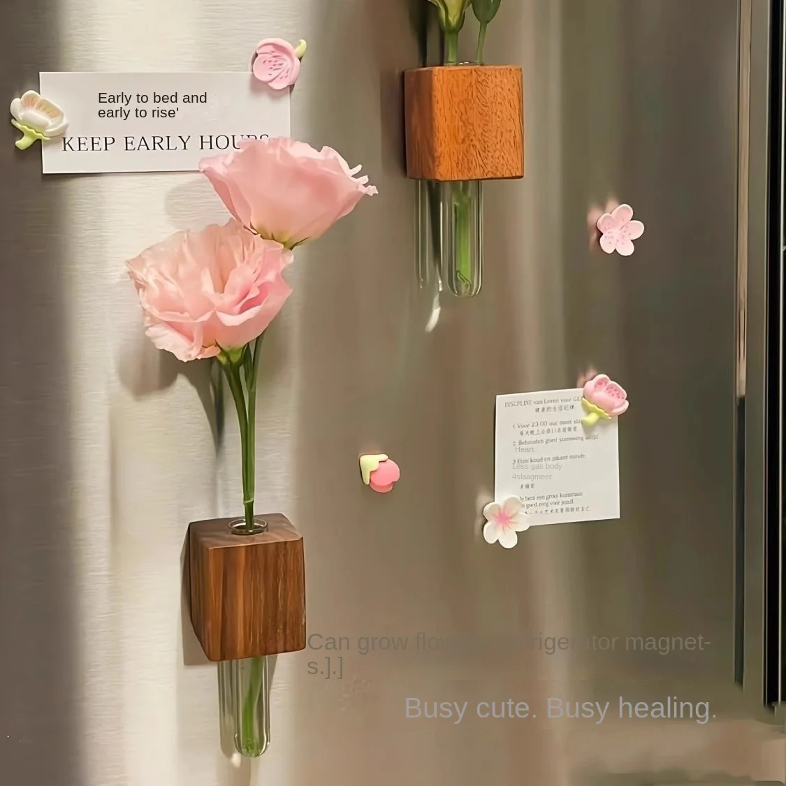 Handcrafted 3D Wooden Fridge Magnet Vase with Tube - Image 3